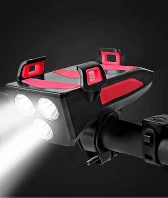 USB Recargable LED Luz delantera de la bicicleta Cuerno de la bicicleta Portador de teléfono Banco de energía para la conducción nocturna