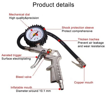 Pistola de inflado de aire de neumáticos de aluminio Medidor de presión digital de neumáticos 200 PSI Presión máxima