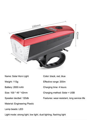 Luz de bicicleta de carga solar y USB azul 2000mAh faro delantero para el ciclismo de carretera MTB