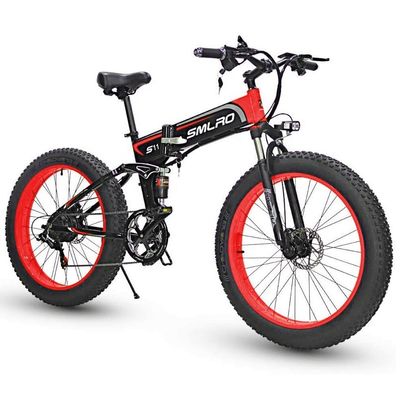 Bicicleta eléctrica con neumático plegable de grasa 13AH SMLRO S11 26x4.0 pulgadas 48V 1000W Motor de 7 velocidades