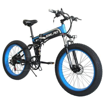 Bicicleta eléctrica con neumático plegable de grasa 13AH SMLRO S11 26x4.0 pulgadas 48V 1000W Motor de 7 velocidades