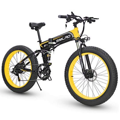 Bicicleta eléctrica con neumático plegable de grasa 13AH SMLRO S11 26x4.0 pulgadas 48V 1000W Motor de 7 velocidades
