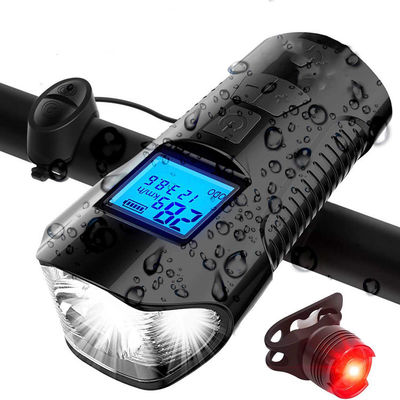Cargador de bicicleta USB negro Luz delantera linterna manillar cabeza de bicicleta luz medidor de velocidad pantalla LCD