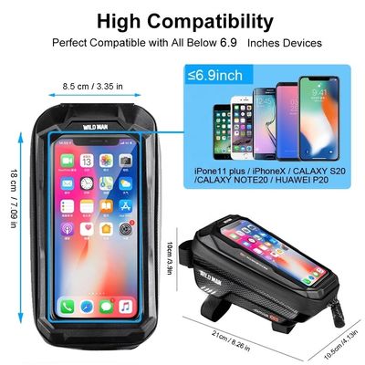 Bolsa de pantalla táctil de casquillo de teléfono a prueba de agua de 6.6 pulgadas para MTB Pack 1L Capacidad Accesorios de bicicleta